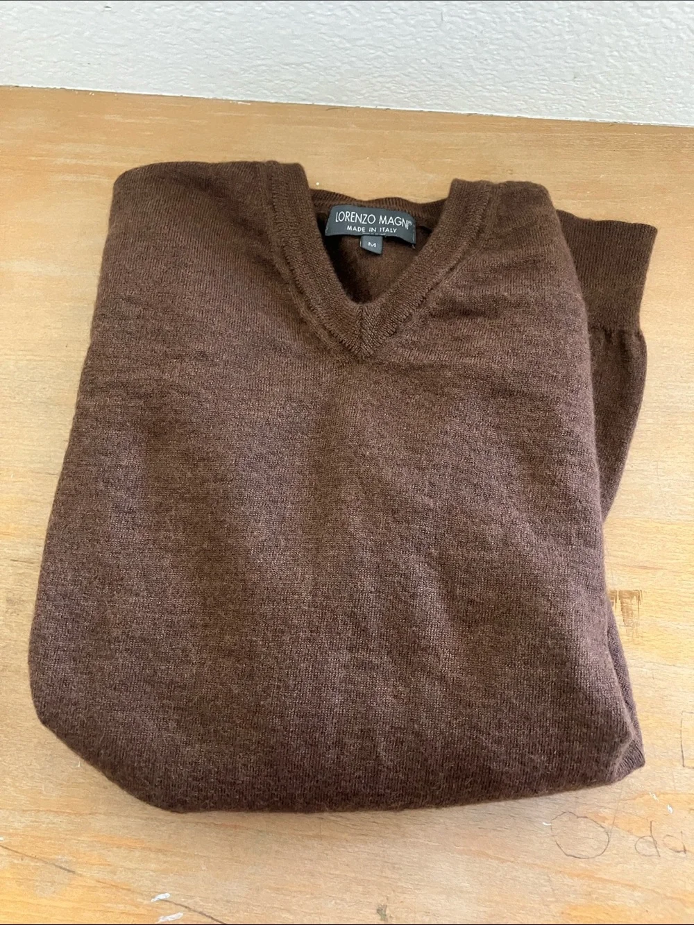 Lorenzo Magni  Men's V-Neck Chocolate Brown V-Neck Sweater Size M 100% Wool